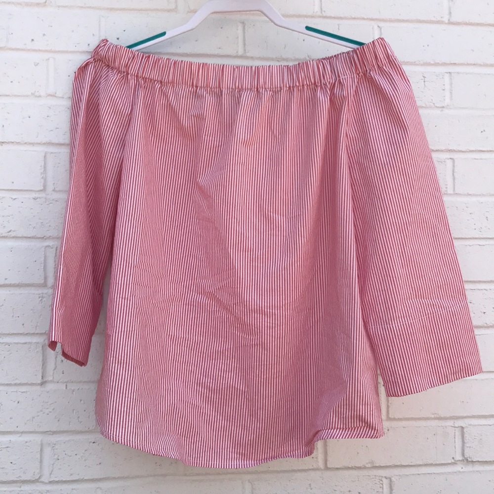 Seersucker Off the Shoulder Top